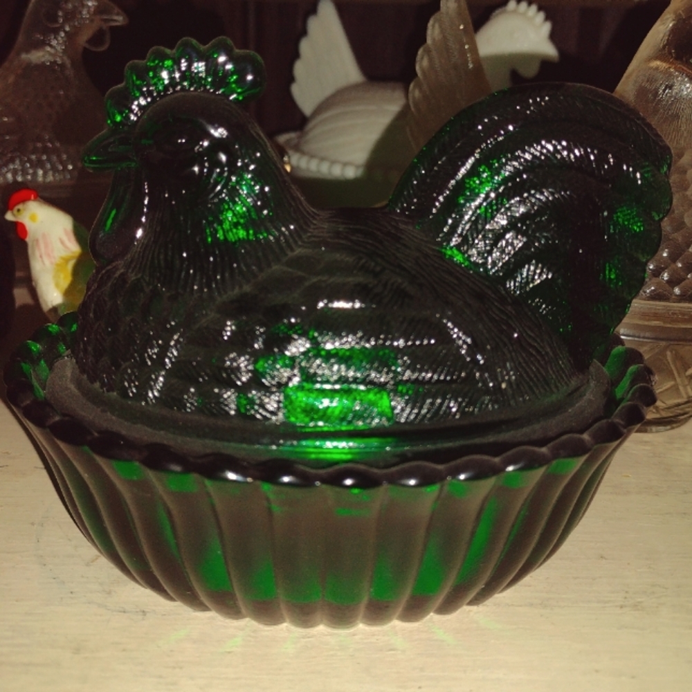 Vintage glass hen on nest